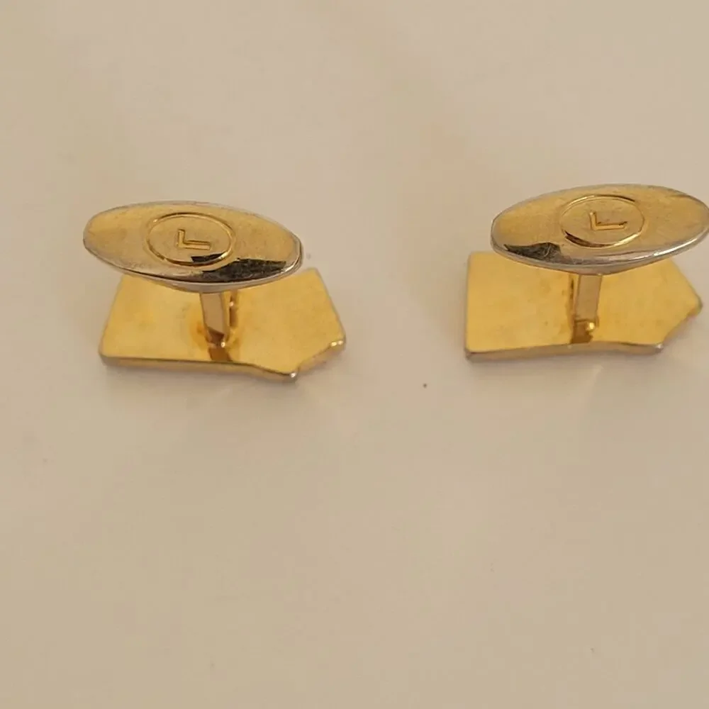 Lancel Paris French Gold Tone Logo Cufflinks Lot Of 2‎ Bundle Retro Designer
